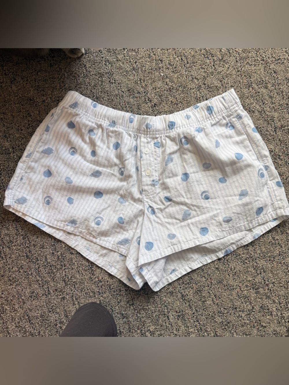 Hollister Striped Seashell Cotton Mid Rise Boxer Sleep Shorts
